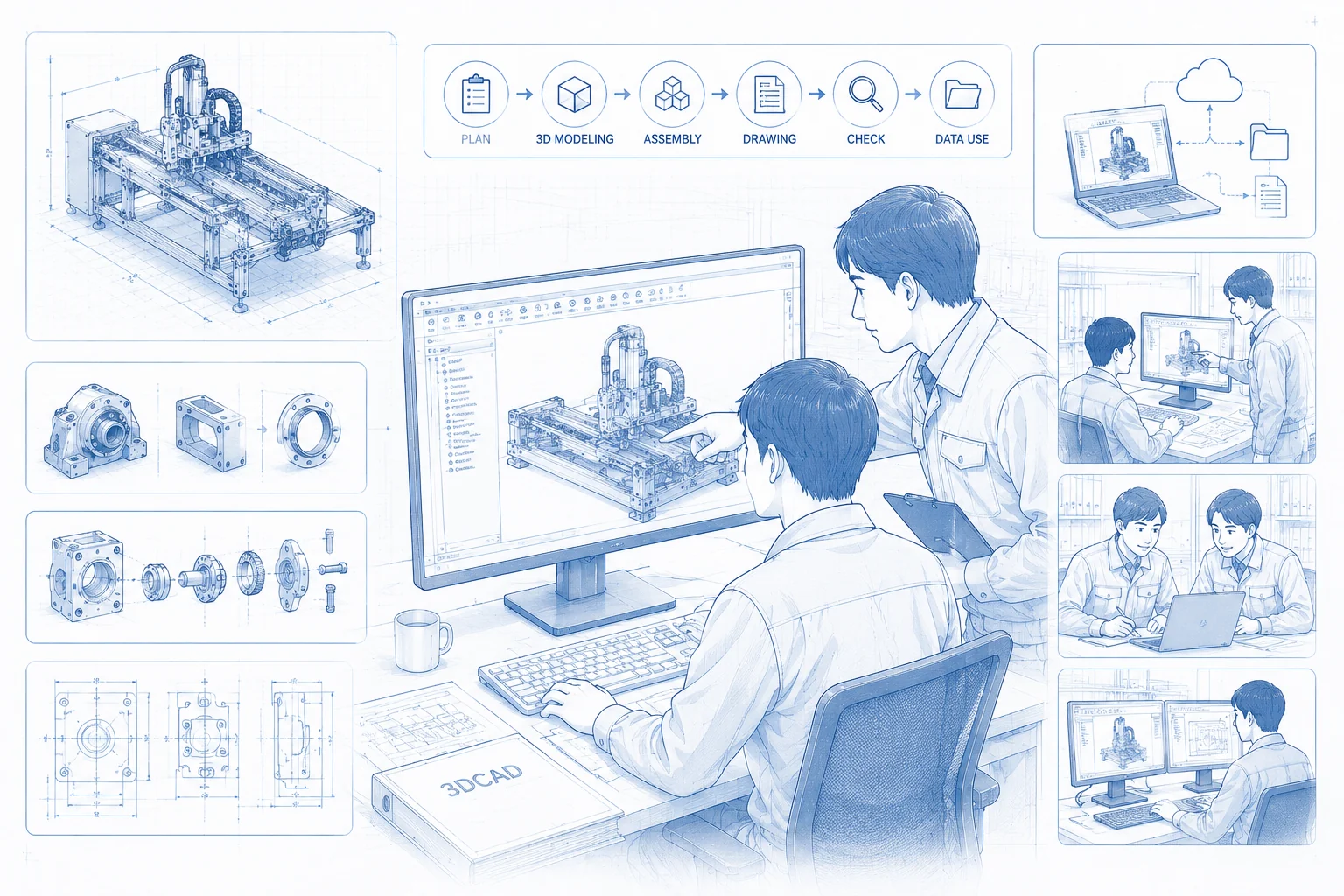 3DCAD活用とOJT支援の図解